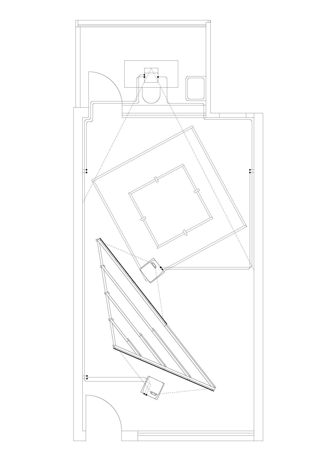 Architectural line drawing of the installation for the performance at the Police Married Quarters in Hong Kong